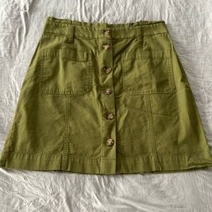 LOFT Outlet Military Green Button Front Skirt w/ Front Pockets & Belt Loops